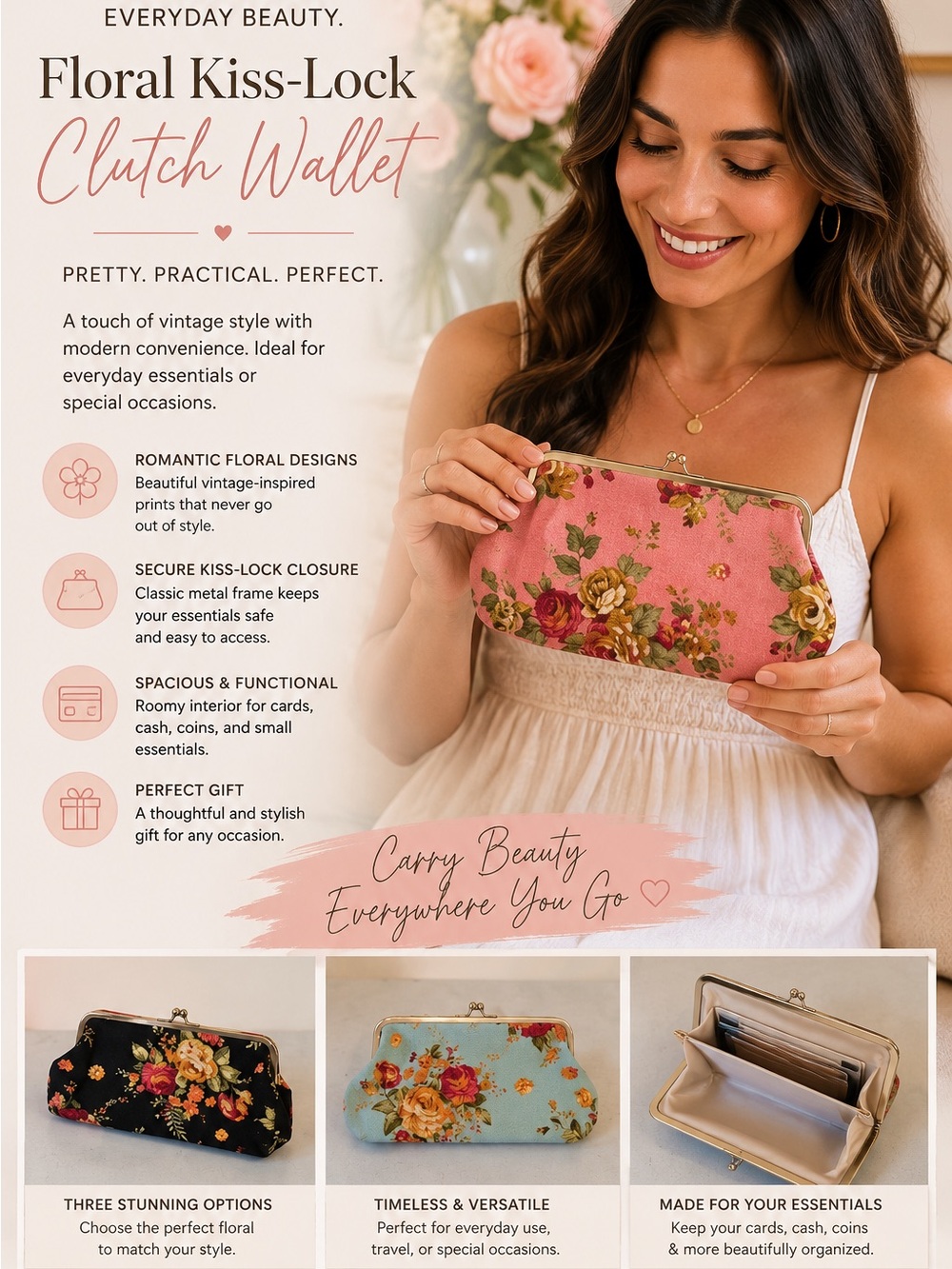 Floral Kisslock Clutch - Picture 2 of 3